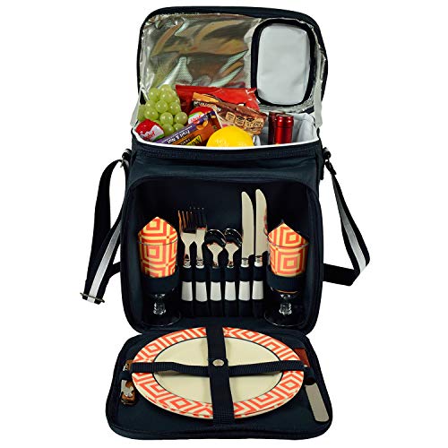 Picnic at Ascot Insulated Picnic Basket/Cooler Fully Equipped with Service for 2 - Orange/Navy - color: Orange/Navy