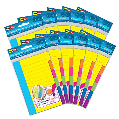Redi-Tag Divider Sticky Notes, Tabbed Self-Stick Lined Notepads, 720 Ruled Notes, 4" x 6", 12 Books Per Pack, Assorted Colors (B29512) - size: 12 Pack