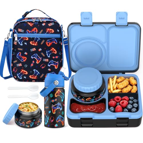Bento Lunch Box for Kids Adult, Leakproof 3-4 Compartment Bento Box Set with Insulated Food Jar,Water Bottle, Lunch Bag, School Lunch Container for Toddler Teen Girls Boys Ages 3+(Game) - color: Game
