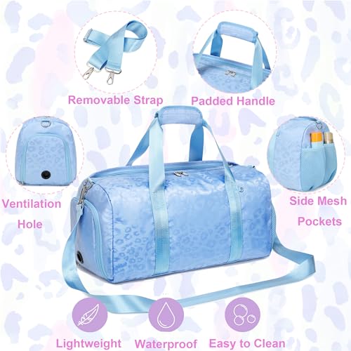 Jumpopack Dance Bag for Girls Duffle Bag Girls Overnight Bags Sleepover Gym Gymnastics Bags with Shoe Compartment and Wet Pocket,Leopard Shape - color: Leopard Blue