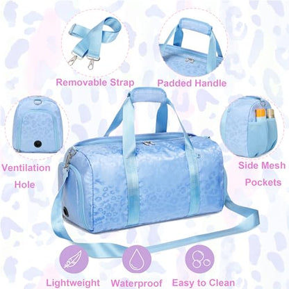 Jumpopack Dance Bag for Girls Duffle Bag Girls Overnight Bags Sleepover Gym Gymnastics Bags with Shoe Compartment and Wet Pocket,Leopard Shape - color: Leopard Blue