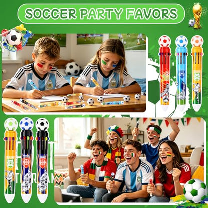 24 Set Soccer Party Favors Bulk Soccer Pens for Kids 10-in-1 Multicolor Pens with Cards Bags for Birthday Classroom Prizes Goodie Bags Stuffers Supplies - style: Soccer