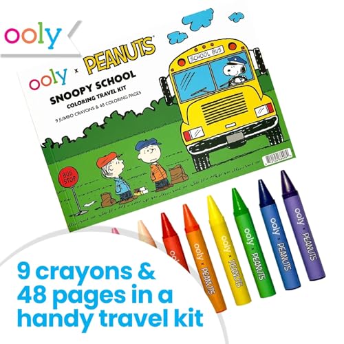 Ooly x Peanuts Travel Art Kit with 9 Jumbo Crayons & 48 Themed Coloring Pages & Case for Easy Traveling Art Creation, Perfect Airplane & Road Trip Activities for Kids - color: Peanuts Friends