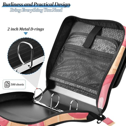 Ice Cream Zipper Binder with Shoulder Strap, 500 Sheets Capacity, Multiple Pockets 1.5Inch 3 Ring Zipper Binder - color: Ice Cream