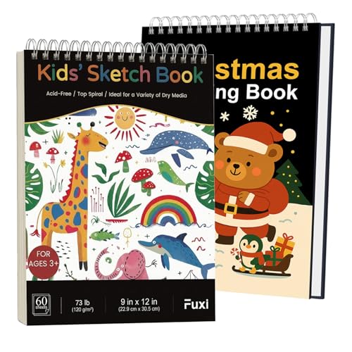 Fuxi Christmas Coloring Books for Ages 8-12, 60 Sheets (73lb/120gsm) Blank Sketchbook + 50 Designs Blank Coloring Book, Coloring Supplies & Art Supplies. - color: Satind Black, size: 9" x 12" (Pack of 2)