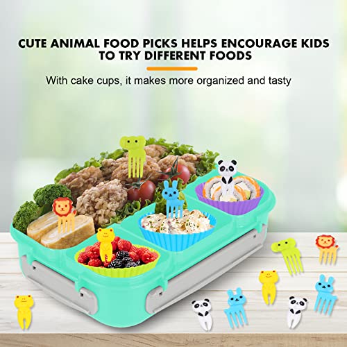 Yumuk Bento Box for Kids, 1300ML Lunch Box Kids with 4 Compartment & Food Picks Cake Cups, Lunch Box Containers for Adults/Kids/Toddler, Leak-Proof (Green) - color: Green