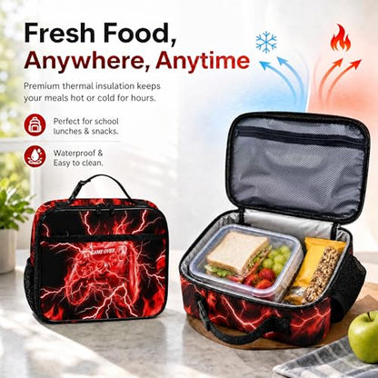 Game Backpack Set for Boys Kids, Gaming Kids Boys Backpack with Lunch Box, Pencil Bag and Coin Purse. Game School Bag 17" (Red) - color: Red-2