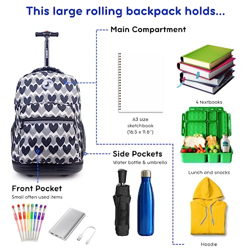 J World Sunrise Rolling Backpack. Roller Bag with Wheels, Heart Dot - color: Heart Dot