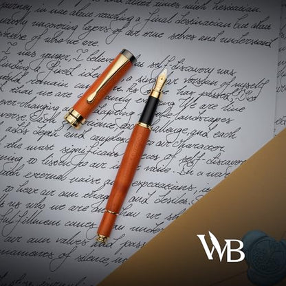 Wordsworth & Black Fountain Pen Gift Set, Includes Ink Bottle, 6 Cartridges, Refill Converter, 4 Replacement Nibs, Luxury Bamboo, Journaling, Calligraphy, Smooth Writing Pens [Cherry Wood] - color: Cherry Wood