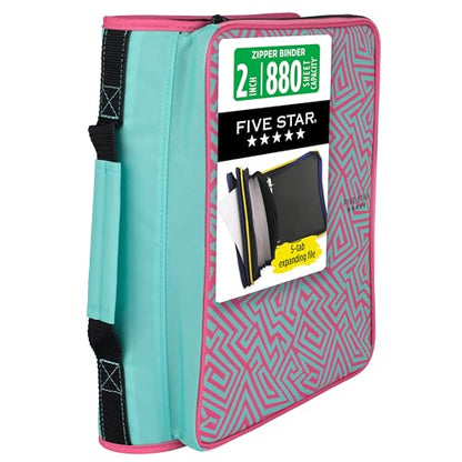 Five Star Zipper Binder 2 Inch O-Rings Case Organiser with Multi-Access and 5-Tab Expanding File Folder, 850 Sheet Capacity, Taffy Twist (290010J) - color: Taffy Twist, size: 2 Inch