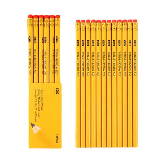 Pencils #2 HB Lead Woodcased Yellow Non Sharpened Hexagonal Shape Best For Schools Offices Teachers And Students Pack Of 12 Extra Strong Pencils With Eraser