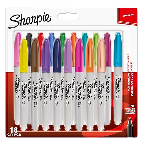 Sharpie Permanent Markers | Fine Point | Assorted Fun Colours | 18 Count - color: Standard colours assortment, size: 1 Count (Pack of 18)