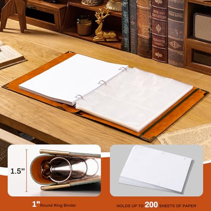 Ovesmusl Leather 3 Ring Binder Fits 8.5"x11" Letter Size Paper, 1 Inch Round Ring Binder Holds 200 Sheets, Notebook Cover Loose Leaf Organizer, Green Tree - color: Green Tree, size: 1" Ring