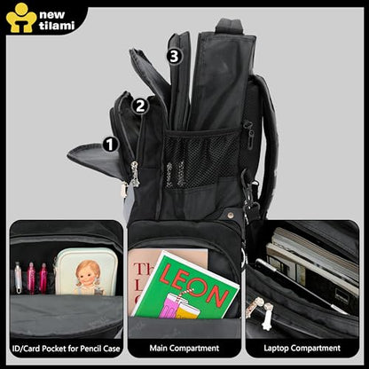 NEW TILAMI Rolling Backpack for Kids 18 Inch Wheeled Laptop Backpack Kids School Travel - color: Black