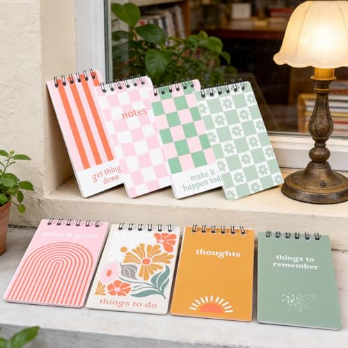 8 Pcs Mini Floral Spiral Notebooks 3.9 x 2.4 Inch, Mixed Colorful Grid Striped Flower Journal Lined Memo Pad, Retro Minimalist Style Journal, Cute Aesthetic Notebooks for Women Birthday Party Gifts - color: Grid Striped Flower