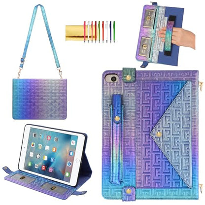 Shiny Case for iPad mini 5/4/3/2/1, Mini 7.9" Handbag Case, Techcircle Iridescent PU Leather Folio Envelope Pocket Stand Cover with Hand Strap+Shoulder Strap+Pencil Holder+Card Slots, Shiny Indigo - color: 03 Shiny Indigo, size: iPad Mini 5/4/3/2/1 7.9"