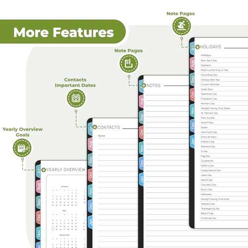 Vinspire 2026 Planner - Yearly, Monthly, and Weekly Planner 2026-2027 for Teachers & Students - Spiral US Academic Year Student Calendar Planners with Notes Pages 2026 Planner Weekly and Monthly - Large (Black, 8.5"×11") - size: 8.5"×11"