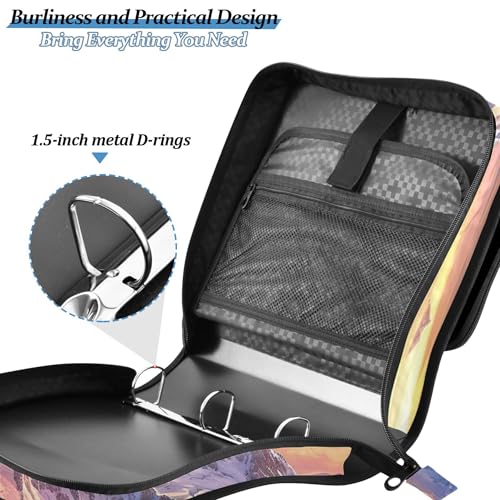 Mountains Zipper Binder with Shoulder Strap & Handle for Easy Carry, 1.5 Inch 3-Ring Binder for School, Expansion Panel and Expanding File