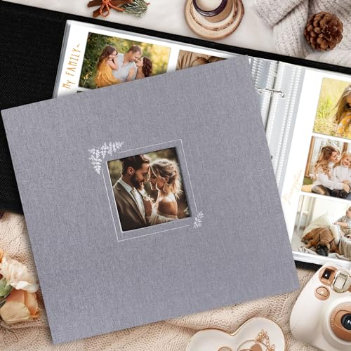 Lanpn 2 Packs Scrapbook Photo Album 12x12, Linen Window Design Cover Top Load 3 Ring Folder Binder Photo Book Photobook 12 x 12 inch with 30 Plastic Sleeves 60 Pages (Grey) - color: Grey, size: 12x12"/2PK