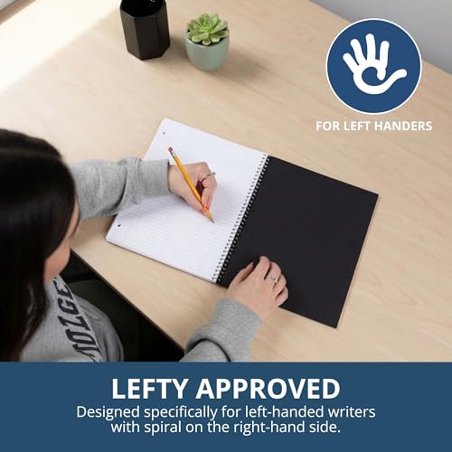 ROARING SPRING Lefty Spiral Notebook, Left-Handed One Subject Notebook, 3 Pack, 11" x 9", 100 Sheets, College-Ruled, Perforated, Assorted Saranac Covers, Made in USA