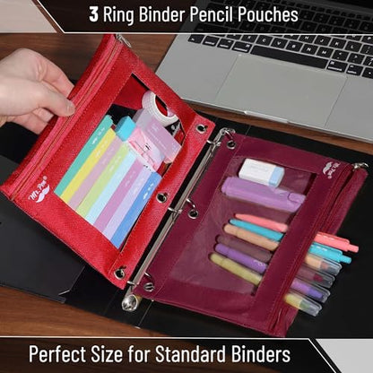 Mr. Pen- Pencil Pouch for 3 Ring Binder, 2 Pack, 10"x6.75", Smooth Zipper | Clear Window, Large Capacity Pencil Case with 3 Reinforced Grommets for School, Office, Supplies Storage | Clear Window, Large Capacity Pencil Case with 3 Reinforced Grommets for