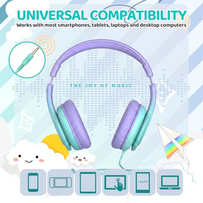JoySpark Kids Headphones, Over-Ear Wired Headphones for Kids, 85dBA Volume Limited, Foldable Stereo Sound Toddler Headsets, 3.5mm Jack for School Entertainment, Gradient Purple - color: Gradient Purple