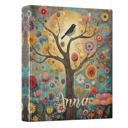 Custom Tree of Life 3 Ring Binder 1.5" Round Ring Binders Personalized Name View Binder with 200 Sheet for School Supplies Women Men Office, 1 Pack - color: Custom Tree and Birds