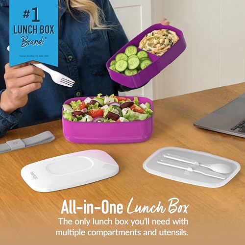 Bentgo Classic - Adult Bento Box, Stackable 3-Compartment Lunch Box with Removable Utensil Set and Sealing Strap, BPA-Free, Food Container Ideal for Meal Prep, Work, and On the Go (Purple) - color: Purple