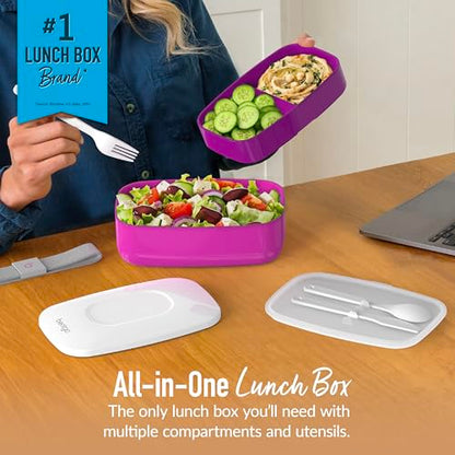 Bentgo Classic - Adult Bento Box, Stackable 3-Compartment Lunch Box with Removable Utensil Set and Sealing Strap, BPA-Free, Food Container Ideal for Meal Prep, Work, and On the Go (Purple) - color: Purple