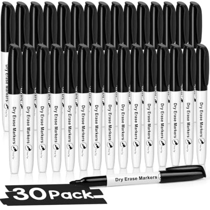 V-Opitos 30 Pack Fine Tip Dry Erase Markers - Bulk Whiteboard Erasable Black Markers, Ideal for School Classroom Office Supplies, Non-Toxic & Easy Clean for White board