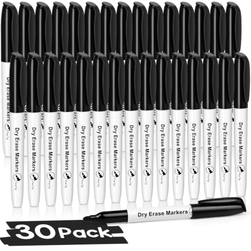 V-Opitos 30 Pack Fine Tip Dry Erase Markers - Bulk Whiteboard Erasable Black Markers, Ideal for School Classroom Office Supplies, Non-Toxic & Easy Clean for White board - color: Black