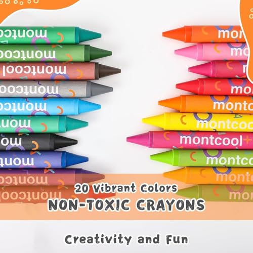 montcool 2 Pack Jumbo Crayons Set (40 Pieces, 20 Colors), Washable Non Toxic Easy to Hold Large Crayons - color: 20 Colors