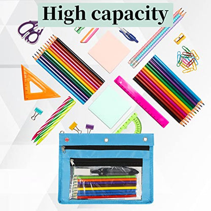 YoeeJob 2 Pack 1 Inch Expandable Zipper Pencil Pouches with Clear Window for 3 Ring Binder, Suitable for School & Office(Sky Blue) - color: Sky Blue