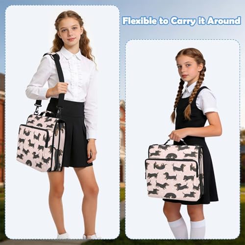 Cartoon Dachshunds 2inch 3 Ring Zipper Binder Multi-Pocket Storage Holds 14 Inch Laptop for Students and Office Use - color: Cartoon Dachshunds