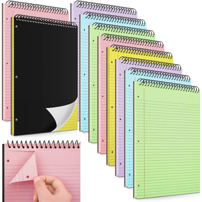 MotiMind 10 Pack 8.5" x 11" Top Spiral Notebook with 3 Hole Punched Multicolor Legal Pads College Ruled Notepad 50 Sheets Hard Cardboard Paper Wirebound Notepad for Office School Business - color: Multicolor