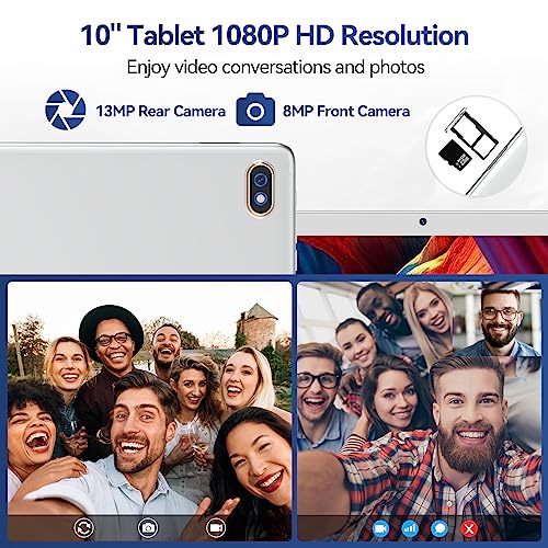 Tablet 10.1 Inch 128 Storage+1TB Expand 2 in 1 Android Tablets, Tablet with Keyboard Case Mouse, 5G Dual WiFi, GPS, Octa Core, HD Touchscreen,13MP Dual Camera, Bluetooth, 7000 mAh Battery -Silver