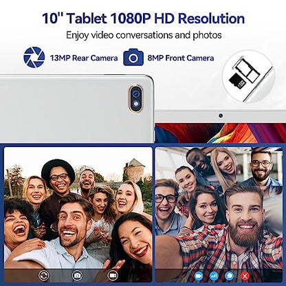 Tablet 10.1 Inch 128 Storage+1TB Expand 2 in 1 Android Tablets, Tablet with Keyboard Case Mouse, 5G Dual WiFi, GPS, Octa Core, HD Touchscreen,13MP Dual Camera, Bluetooth, 7000 mAh Battery -Silver