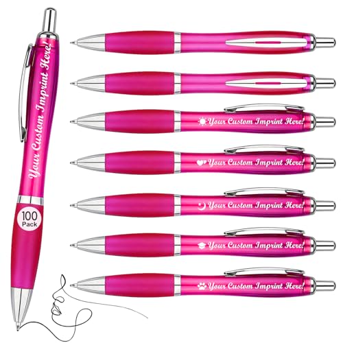Custom Pens with Logo for Business - Pack of 100 Bulk Promotional Pens - color: Pink