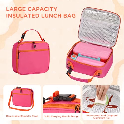 JXXM Bento Lunch Box for Kids With 8oz Thermo, Leakproof Bento Box with with 2 Compartments, Insulated Bottle, Lunch Bag, BPA Free Dishwasher Safe for School Girls Boys (Pink) - color: Pink 01