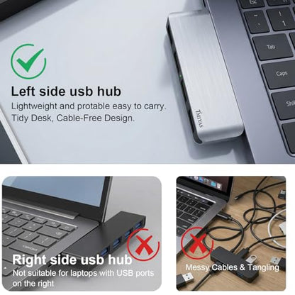 Left Side USB 3.0 Hub, 4-Port Cable-Free USB Splitter for Laptop, Direct-Plug Design, Compatible with MacBook, Laptops, Desktop, Surface, Flash Drive, HDD and USB More - color: Silvery(Left)