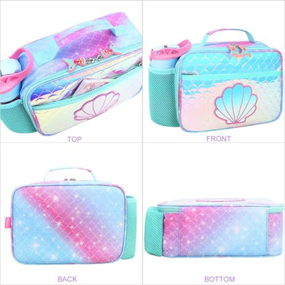 RHCPFOVR Kids Lunch Box for Girls Teens Insulated Lunch Bag Reusable Lunch Tote Kit for School Travel - color: Blue Mermaid Scale