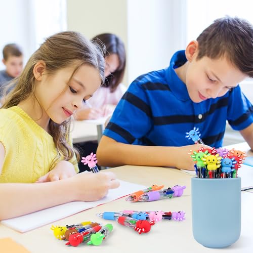 LiYiQ 25 Pcs Axolotl Party Favor Multicolor Pen in One Cartoon Cute Fun 4-in-1 Cute Pens Bulk Kawaii Axolotl Ballpoint Pens for Fun Gifts - style: Axolotl