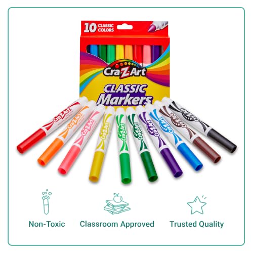 Cra-Z-Art Bulk Classic Markers - 6 Packs of 10 Count Broadline (Non-Washable) Markers - size: 10 Count (Pack of 6)