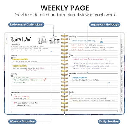 Planner 2026-2027, Academic Monthly and Weekly Calendar Planner for Women, July 2026 - June 2027, Hardcover Pretty Agenda Planner Book with Tabs, Spiral Daily Organizer for School Office Home Supplies, 6.3" x 8.5" - Distant Peaks - color: F-Distant Peaks,