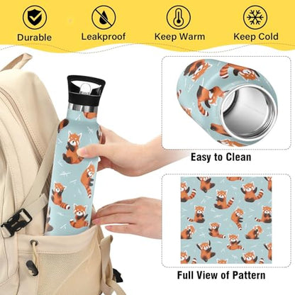 20 Oz Water Bottle for Boys Girls Cute Red Panda Kids Insulated Stainless Steel Water Cup for Sports Travel and School - color: Red Panda