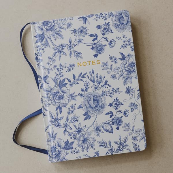 Sweet Water Decor Notes Journal, Cute Lined Composition Notebook for Women, 100 Ruled Pages for Writing, Blue Delft Matte Laminate Hardcover Diary with Gold Foil Details - style: Notes (Floral Design)