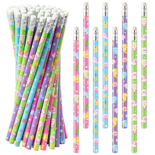 Xqumoi 60Pcs Cute Axolotl Pencils with Erasers - 4 Designs #2 HB Pencils in Bulk Axolotl Stationery for Studet Classroom Rewards Goodie Bag Fillers Stuffers, Birthday Party Favors School Supplies - style: Axolotl