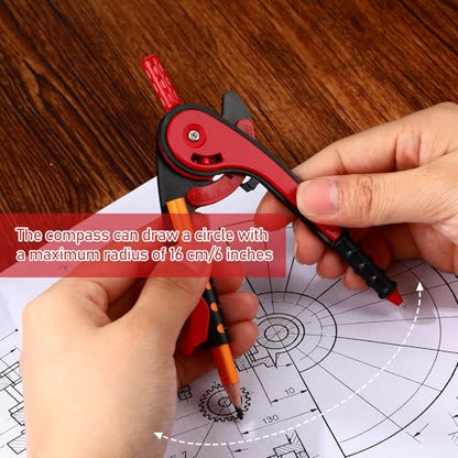 Zonon 2 Pcs Student Protractor and Compass, Student Geometry Math Set Drawing Compass and 180 Degree 6 Inch Protractor with Swing Arm for Drawing Measuring School Office (Red) - color: Red