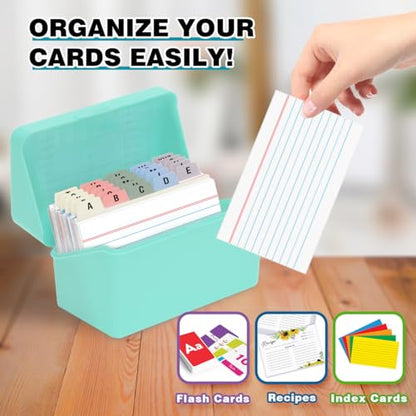 H4D 3x5 Index Card Holder with 100 Index Cards and 25 Dividers, Mint Green | 3x5 Inch Plastic Box, Heavyweight 3x5 Index Cards, Plastic 3x5 Index Card Dividers, Snap Closure Lid - color: Mint Green, size: 3"x5"