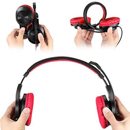 BlueFire Kids Headphones for Online School, Children, Teens, Boys, Girls, 3.5mm Stereo Over-Ear Gaming Headphone with Microphone and Volume Control for PS4, PS5, New Xbox One (Red) - color: Red